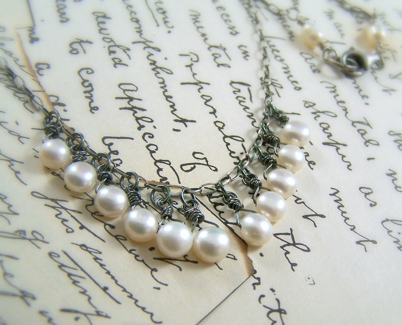Necklace - Sterling Silver & Freshwater Pearls - Handmade - June Bride