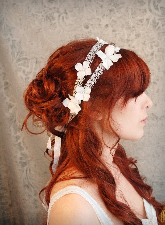 Wedding hair band, pastel blue flower headband, bridal head piece, silver hair accessories - Gossamer threads
