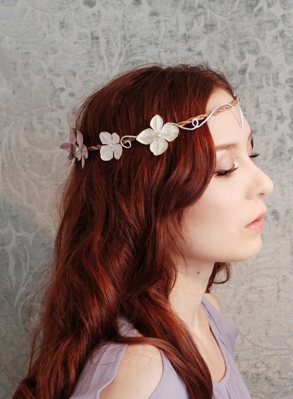 Bridal circlet, lavender flower crown, wedding tiara, hair accessories - The fae queen