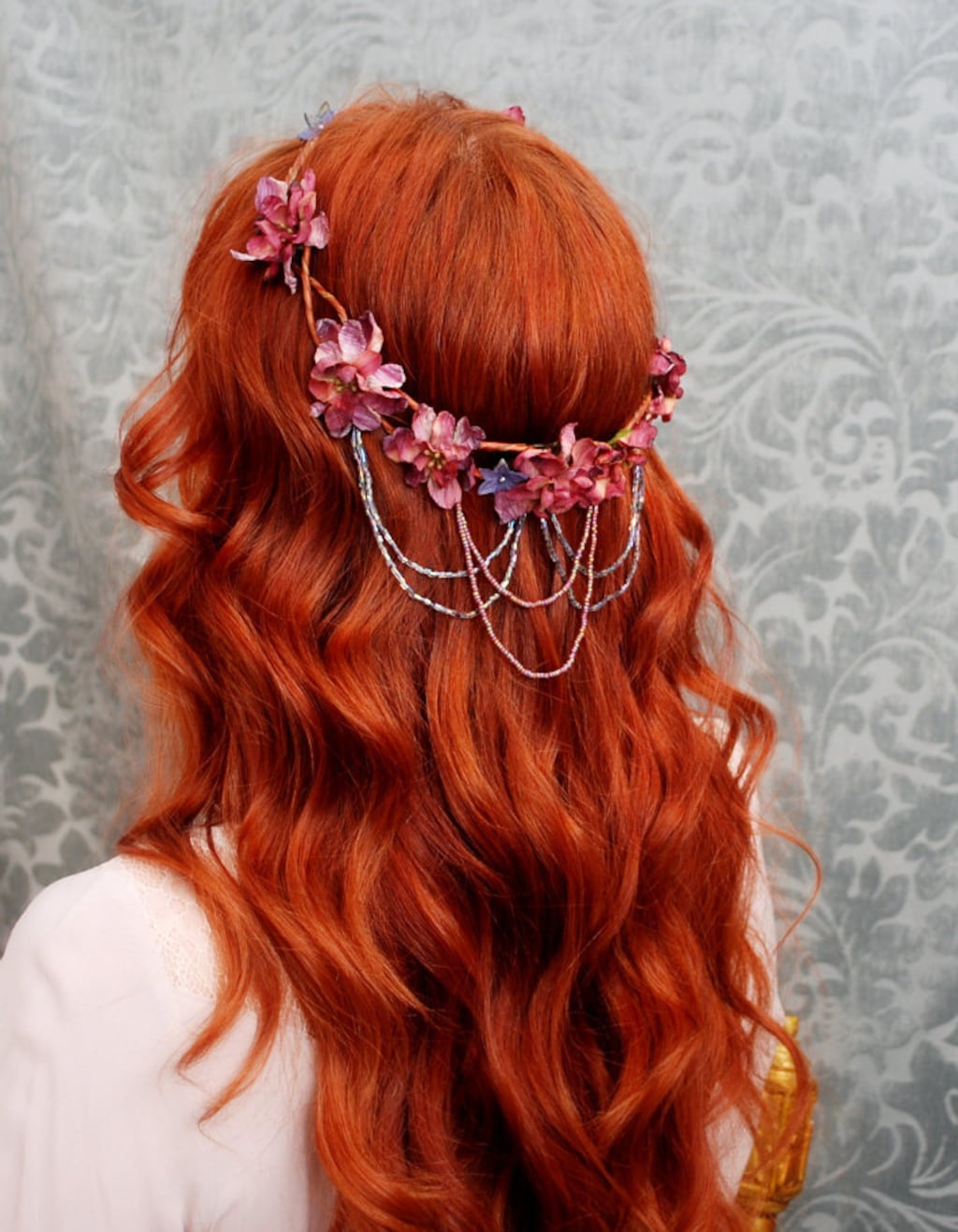 Bohemian head wreath mauve flower crown medieval circlet hair accessories - Vanlanthiriel