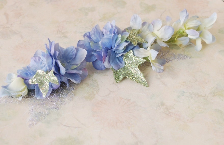 Blue flower clips, periwinkle floral clip set, wedding hair accessory - Fairytale