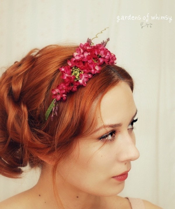 Floral headband, pink flower crown, hair accessories, romantic floral head piece - Francesca
