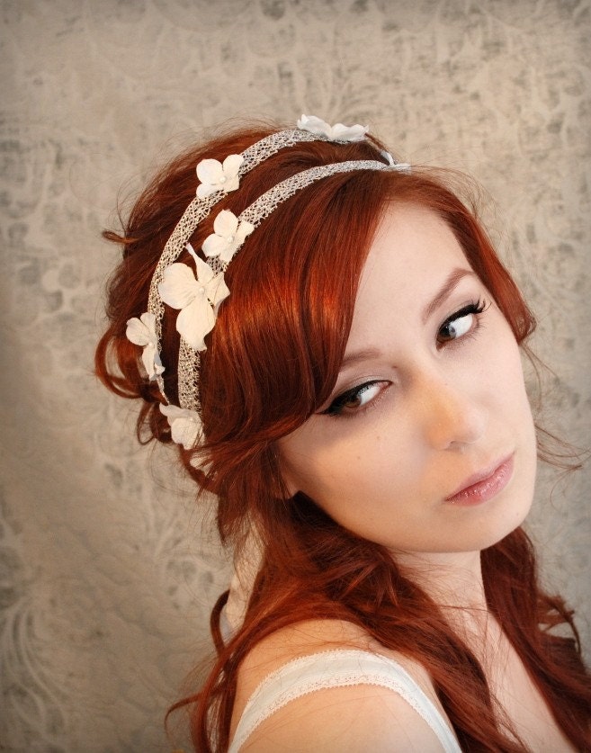 Wedding hair band, pastel blue flower headband, bridal head piece, silver hair accessories - Gossamer threads