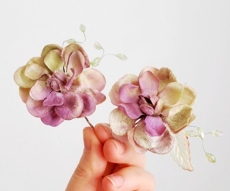 Flower bobby pins, lavender velvet floral clip set, hair accessories - Fae blossoms