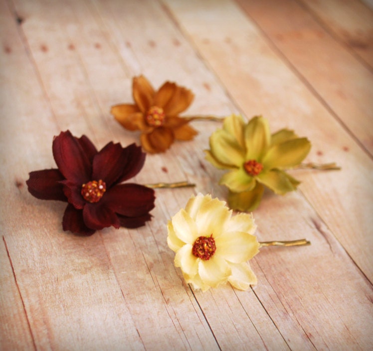 Autumn floral bobby pins, fall hair pins, flower hair clip set - Changing seasons - hair accessories