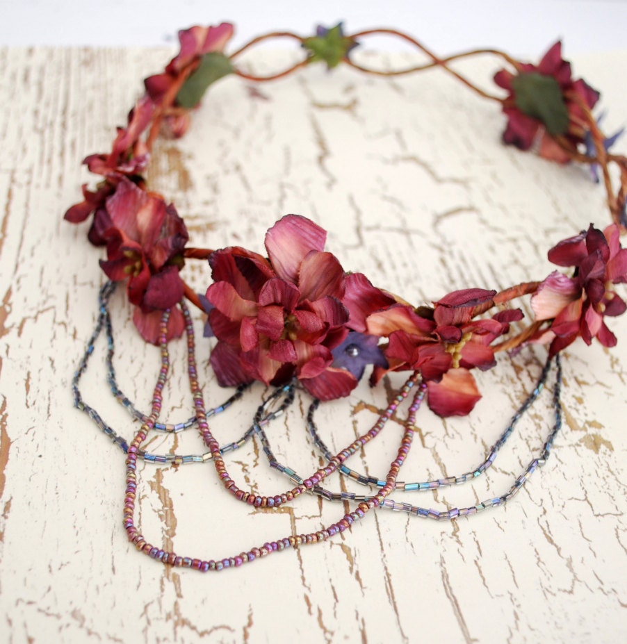 Bohemian head wreath, mauve flower crown, medieval circlet, hair accessories - Vanlanthiriel