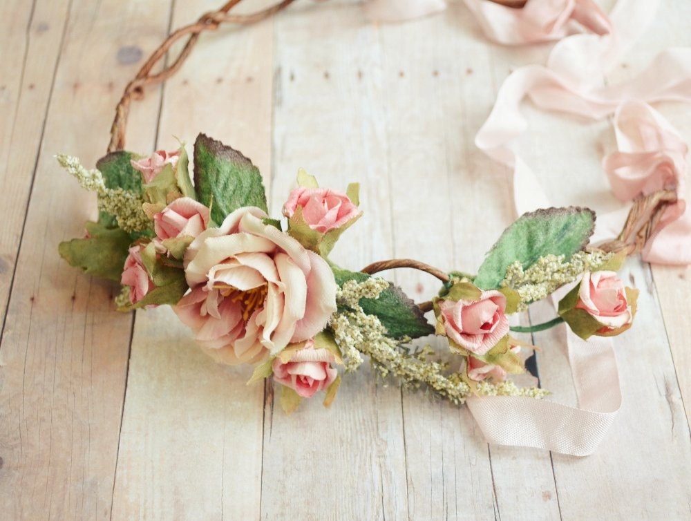 Tea roses - pink rose crown - LAST ONE