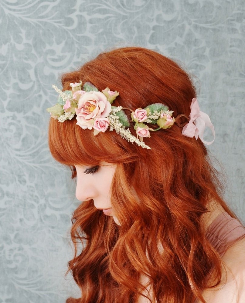 Tea roses - pink rose crown - LAST ONE