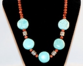 SALE... Designer Stunning Turquoise and Sandstone Bali Necklace.