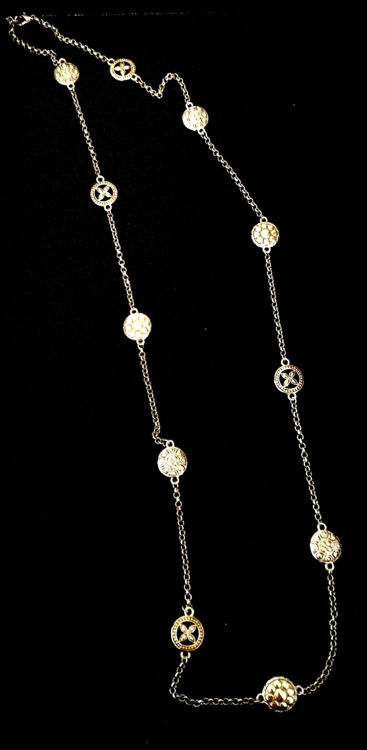 RESERVED Beautiful Gold and Silver John Hardy Style Long Coin Necklace