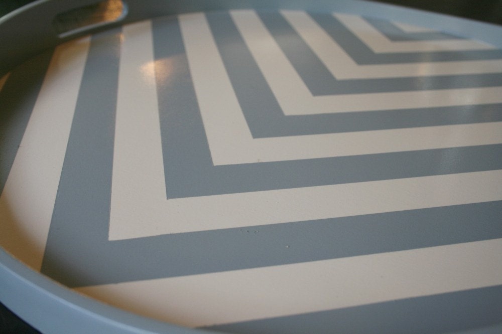 Grey and White Chevron Wood Tray