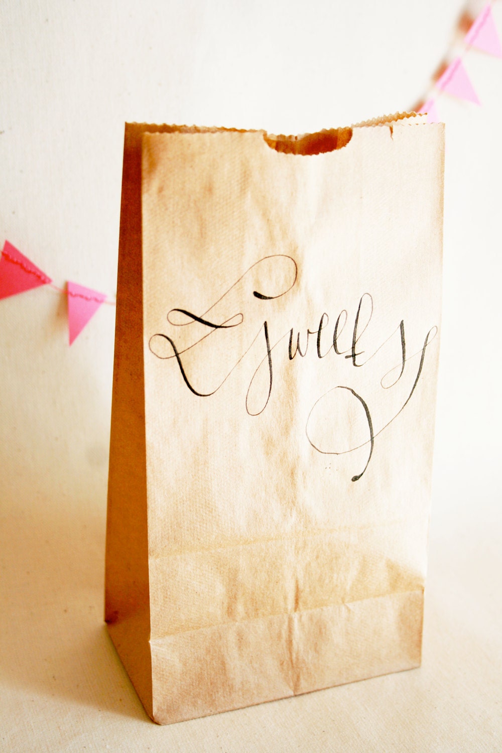 Kraft Favor Bags with Custom Calligraphy