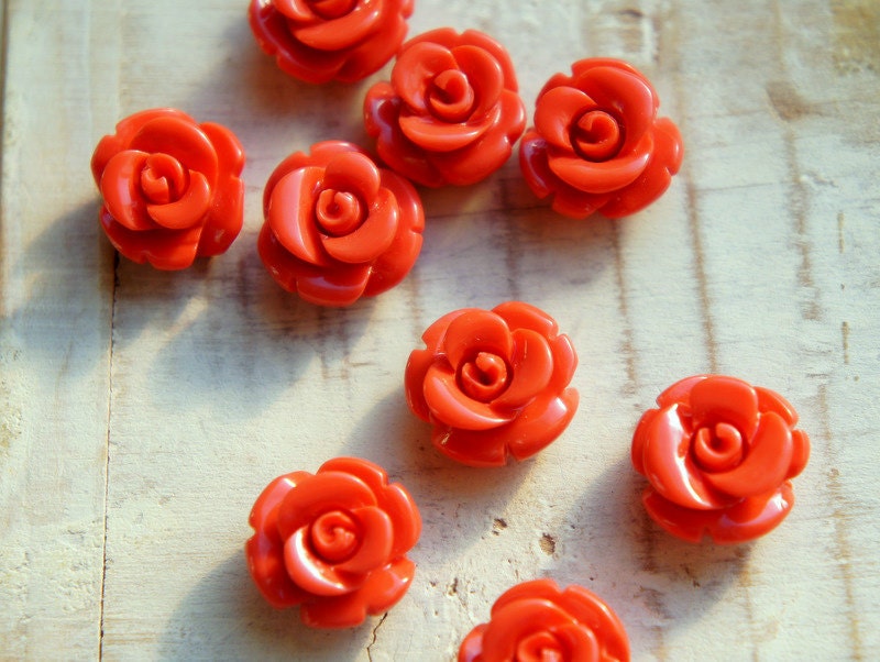 Red Rose Beads Side drilled Synthetic Howlite Perfect for Studs Earrings 4pcs