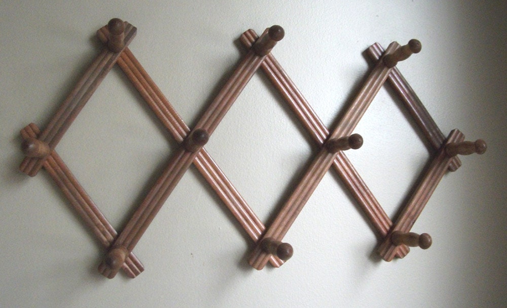 1960's Wood Accordion Coat Rack Hang On by theuniquebird on Etsy
