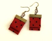 Polka dot red hand folded fiber earrings