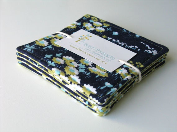 coasters - reversible - navy floral