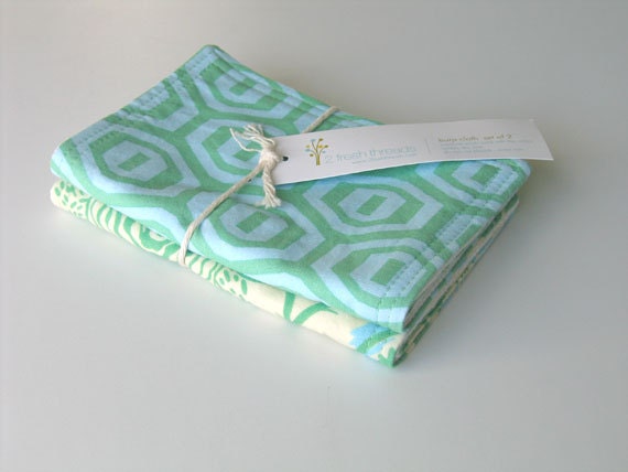 Baby Burp Cloth - Set of 2 Poppy aqua and green