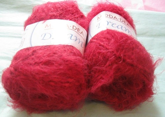 2 Skeins Raspberry Mode Dea Dream Fur Chenille Yarn