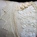 Beaded Linen Pillow - Shabby Chic Style Decor - Vintage Fabric Textiles - Cream Off White Ivory Beige - Lace Pearls Velvet