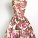 vintage 1950s dress / 50s pink floral cotton party dress (small - medium)