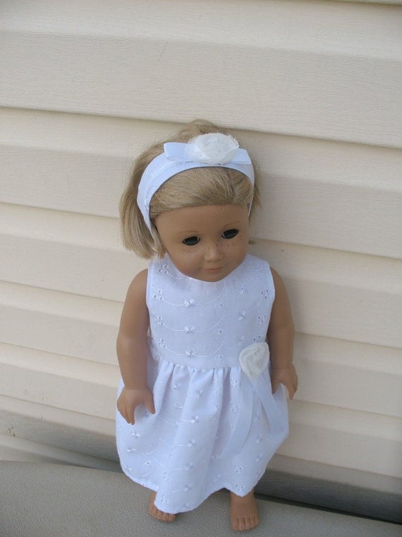18 Inch American Girl Dolls American Girl Like Dolls, Communion Baptism or Flower Girl Dress with Doll Headband