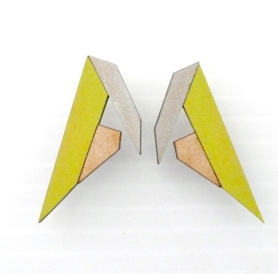Future Stud Earrings - Lime, Silver & Natural