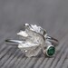 Sterling silver emerald ring, gooseberry leaf with genuine emerald. May birthstone.