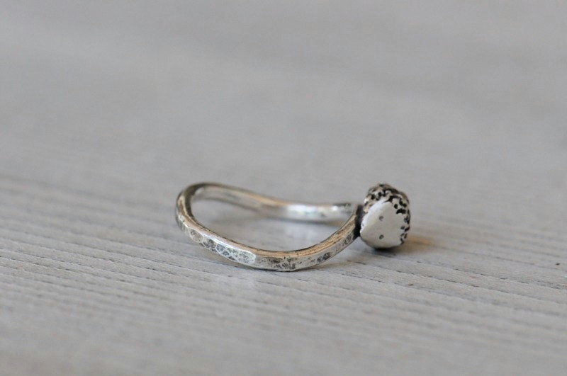 Hedgehog ring, sterling silver ring, hammered curved band, made to order
