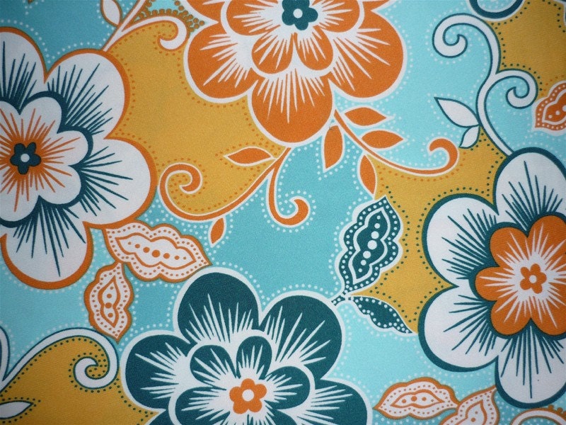 Vintage Fabric 70's Material Jersey Knit Floral Printed Graphic Colour Turquoise Orange White Freshandswanky on Etsy