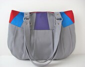 SALE Pleated Canvas Purse in Colorblock Grey, Purple, Blue and Red - ready to ship (reg 56)