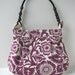 Pleated Shoulder Bag in Amethyst Purple Floral with beaded rope handle - ready to ship