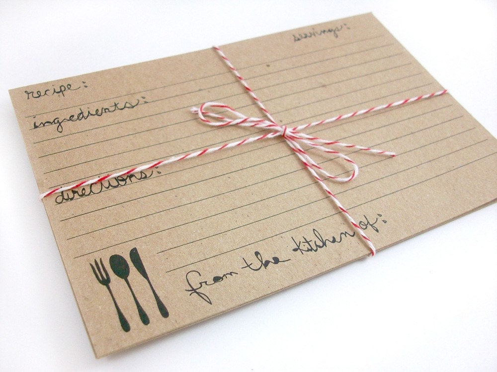 Kraft Paper Recipe Cards - Rustic Farmhouse Fork Set of 6 As Featured on YumSugar.com