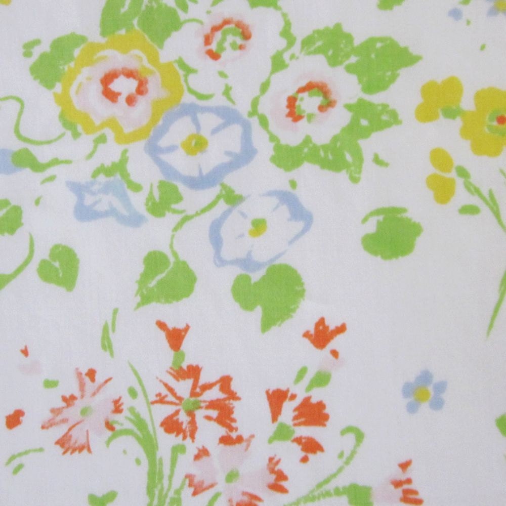 vintage sheet fabric fat quarter (orange poppies and lavender morning glories)