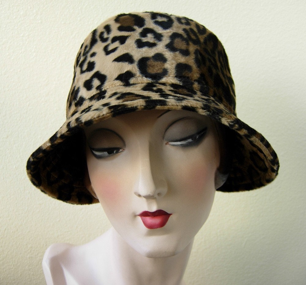 Faux fur Leopard cloche, 1920's hat, FREE SHIPPING
