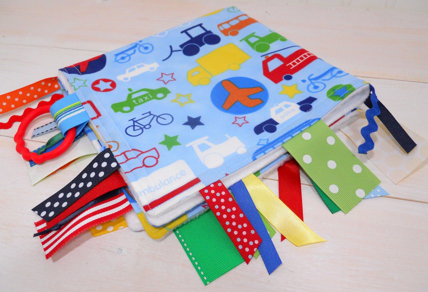 Baby Boy Fleece Ribbon Blanket - Touch and Feel - Go Car Go