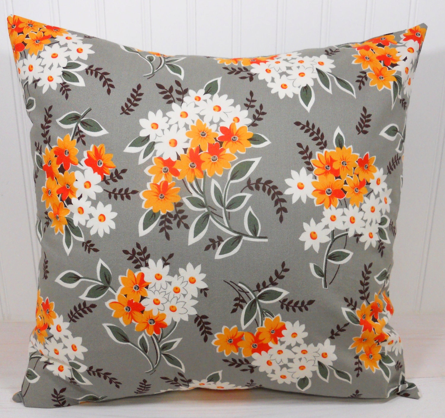 CLEARANCE 40% OFF - Pillow Cover - 18 x 18 Inches - Flea Market Fancy - Bouquet in Grey