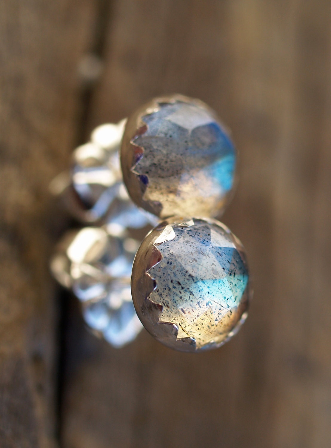 6mm rose cut labradorite earrings