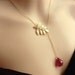 RED RUBY Quartz Golden Leaf Lariat Necklace in 14K Gold Filled Chain