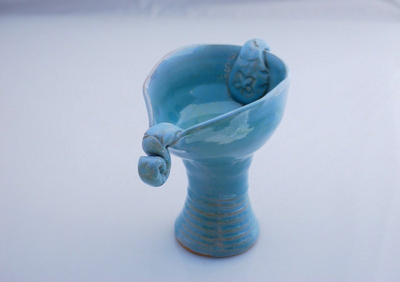 Pedestal bowl in robins egg blue