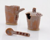 Cream and sugar set , handmade OOAK unique in burnt sienna and brick red