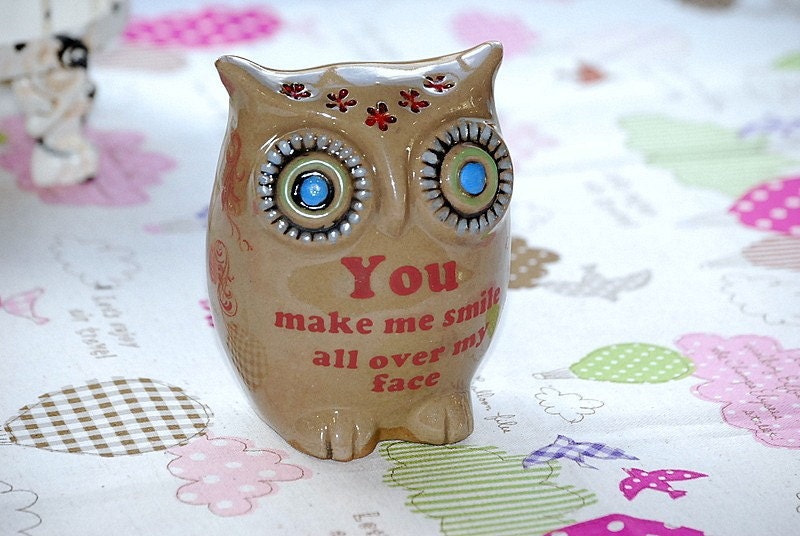 ceramic owl  decor - YOU make me smile