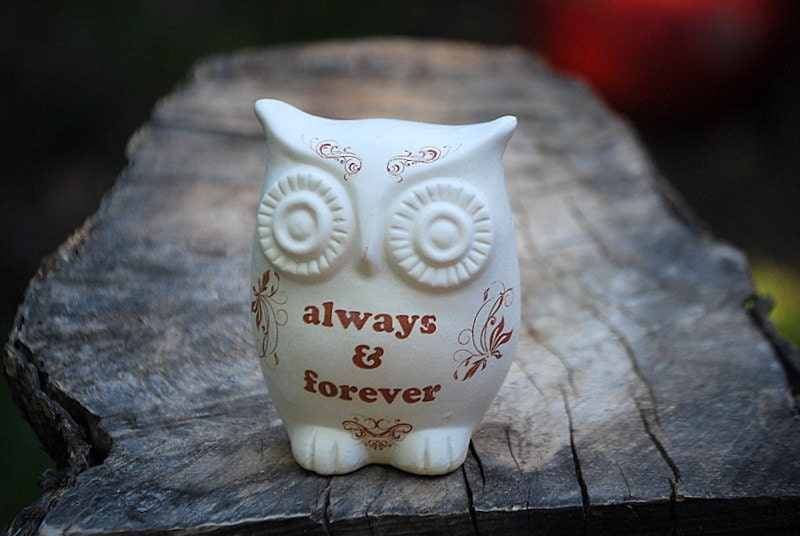 owl home decor "always & forever " on ivory white