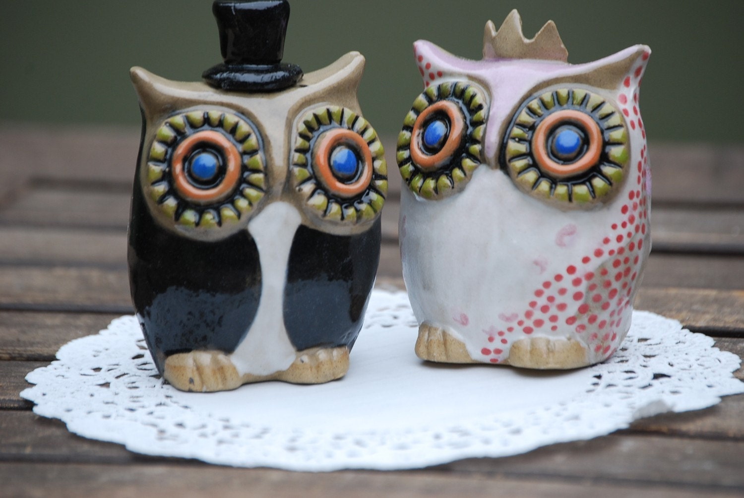 custom Owl wedding cake toppers -Handmade ceramic custom MADE TO ORDER
