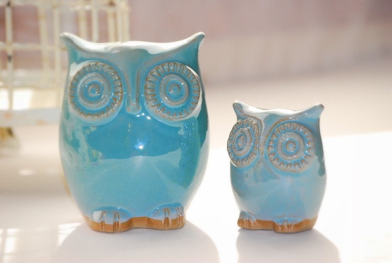 owl decor in robins egg set of two