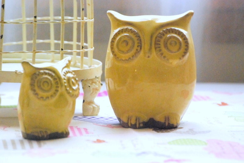 Owl home decor in yellow spring decor owl and owlet - IN PRODUCTION