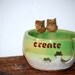 Yarn Bowl, knitting bowl, large,spring green, owls handmade ceramic pottery create