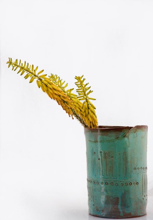 Large vase in sea foam green and brown
