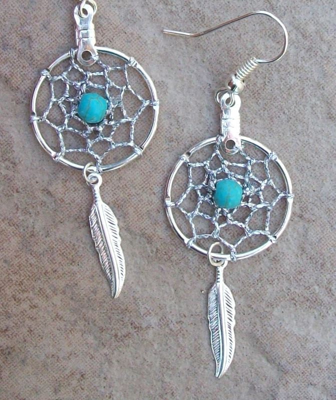 DREAM CATCHER Earrings Silver with Turquoise by SerenityJewelry