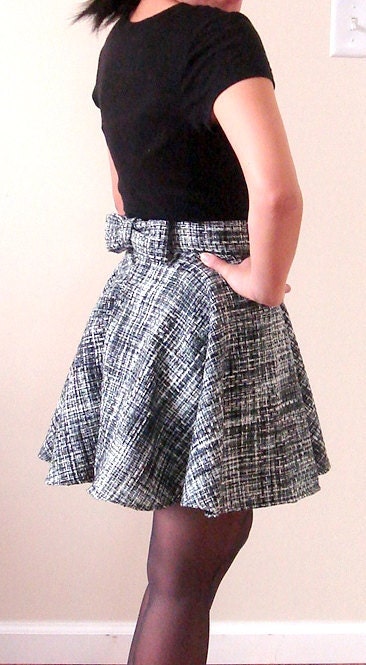 Pleated Woolen Circle Mini Skirt with Bow Size 0 READY TO SHIP
