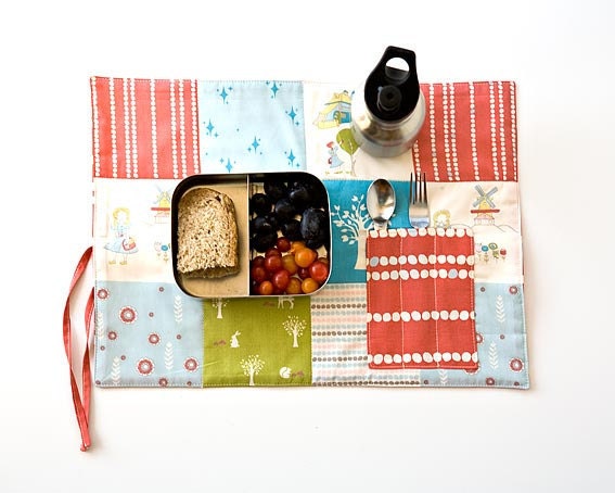 Organic Travel Placemat for Girls, Eco Friendly Child Place Mat with Cutlery Pocket, Organic place mat for Lunchbox, Easter gift under 25